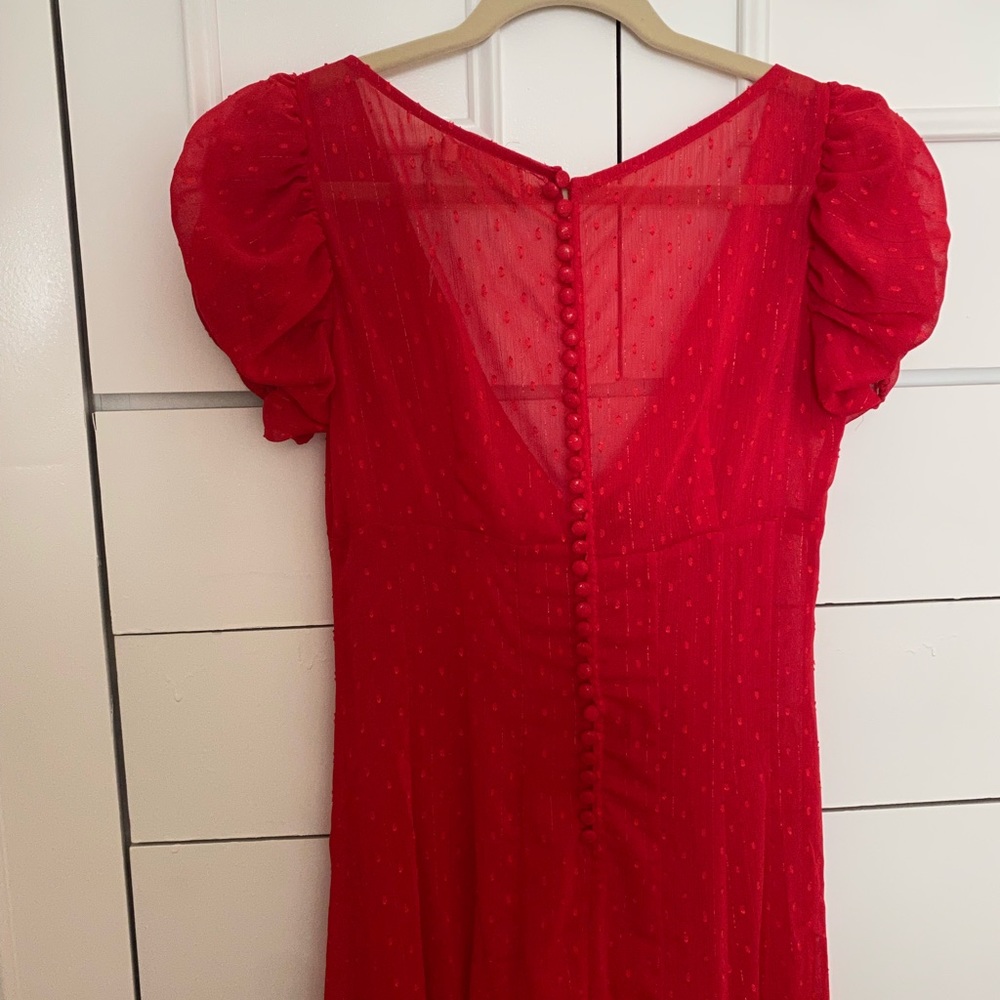 Choosy sheer red dress with back buttons